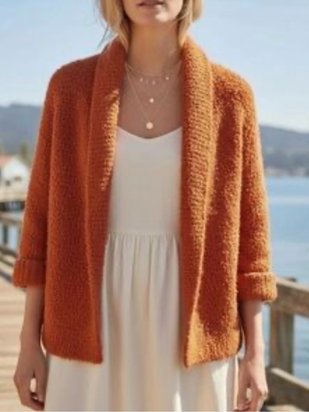 SUNDANCE Med MADE ITALY Wool Blend Laurel Breeze Cardigan Orange Boucle Batwing